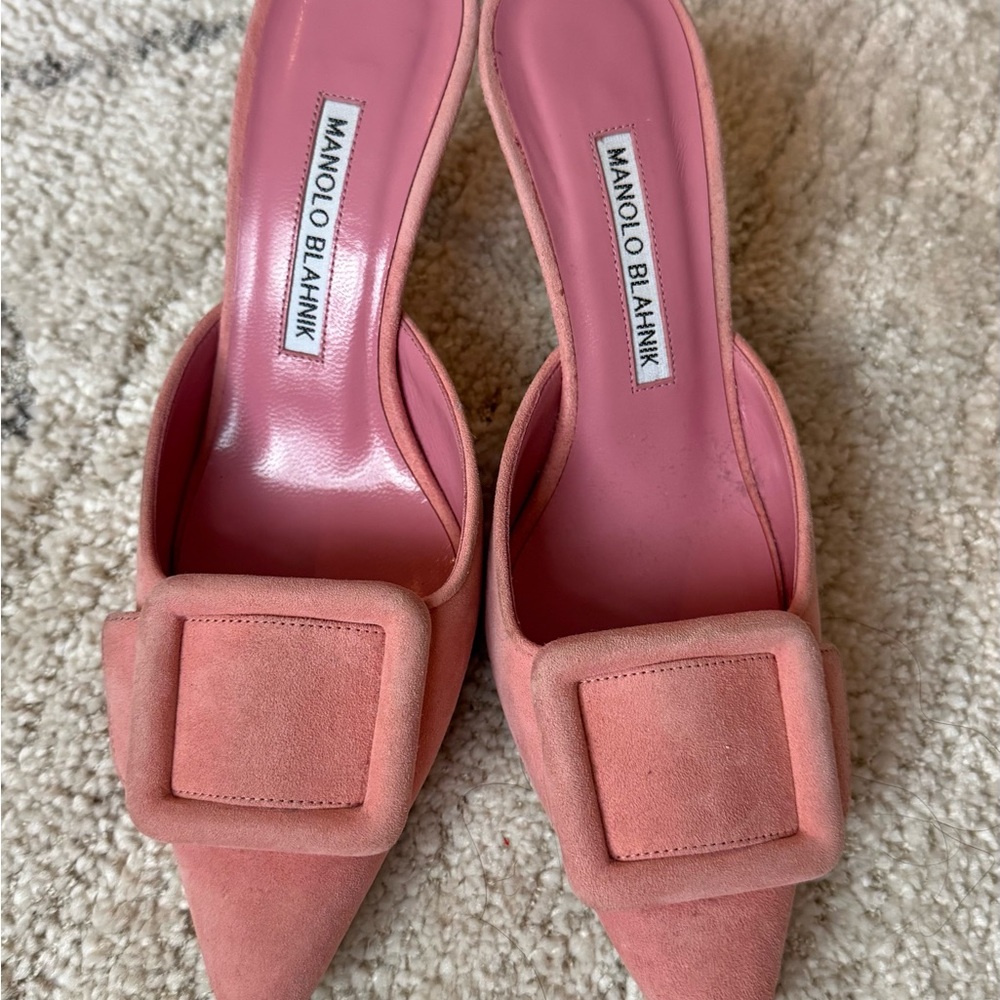 Manolo Blahnik Pink Suede Mules